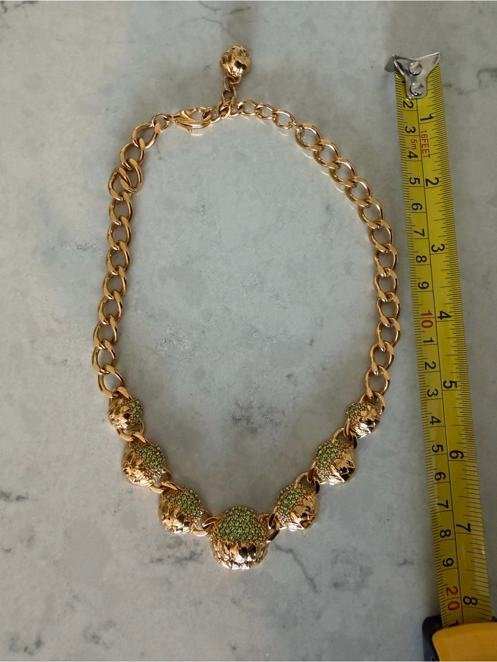 Oscar de la Renta Gold-Tone Necklace with Green Pavé Accents